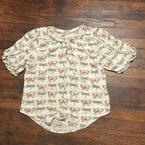 Maeve by Anthropologie Flutter Sleeve Print Blouse, Size 6
